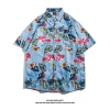Summer Instagram retro floral full-print short-sleeved shirt for men, streetwear brand, laid-back style couple floral shirt coat details Picture